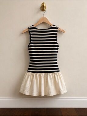 Mango MNG Striped Drop Waist Cotton Mini Dress Size 2